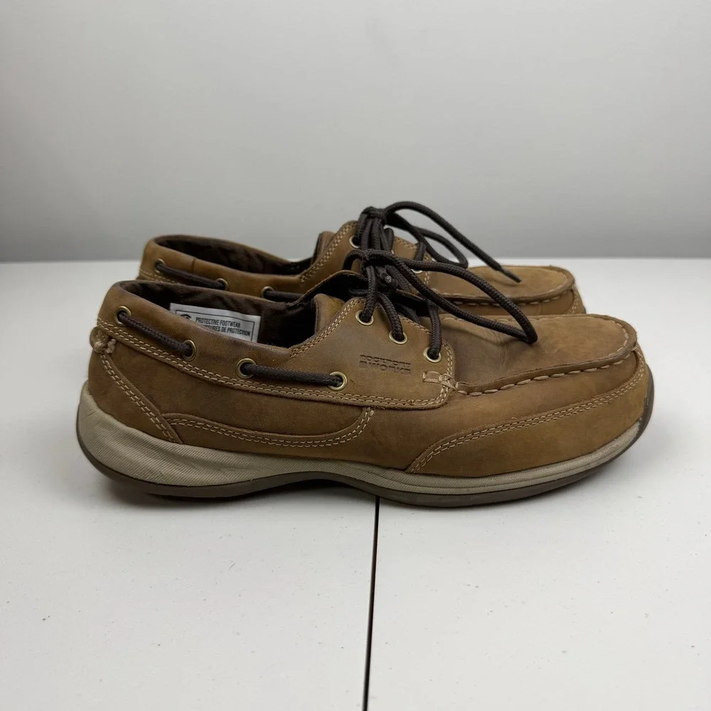 Rockport Works RK6736 Men's‎ 10.5 M Brown Leather EH Steel Toe Boat Shoes